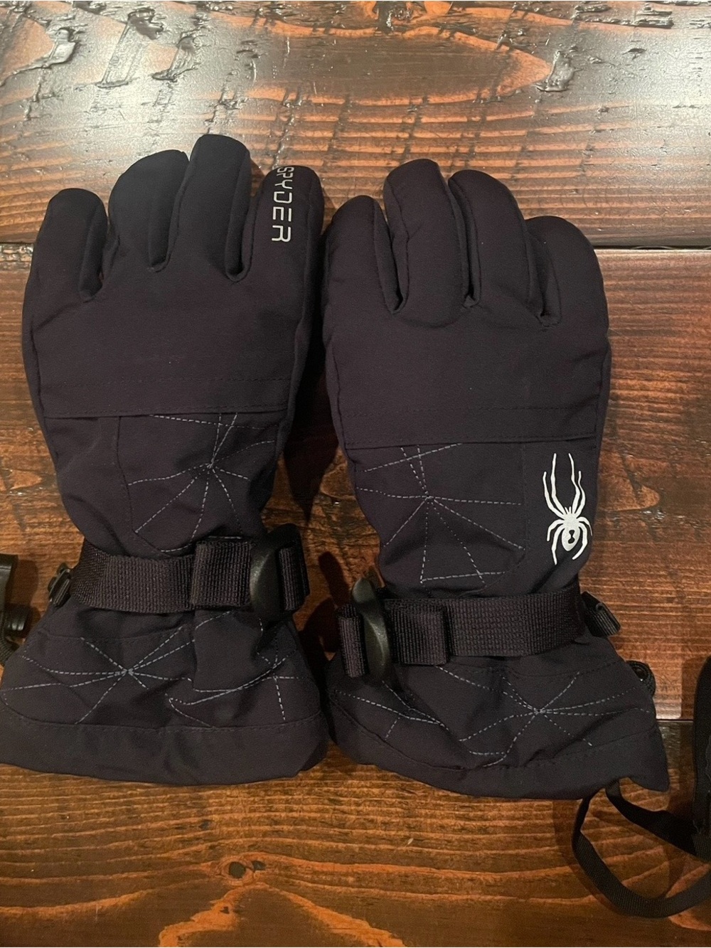 Spyder Black Youth Ski Gloves with White Spider Logo